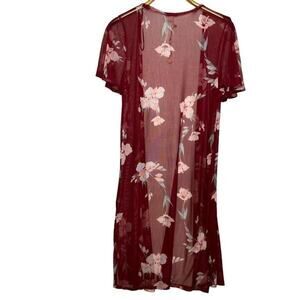 Moral Fiber Size Medium Sheer Floral Short Sleeve Kimono Wrap Duster Cover Up